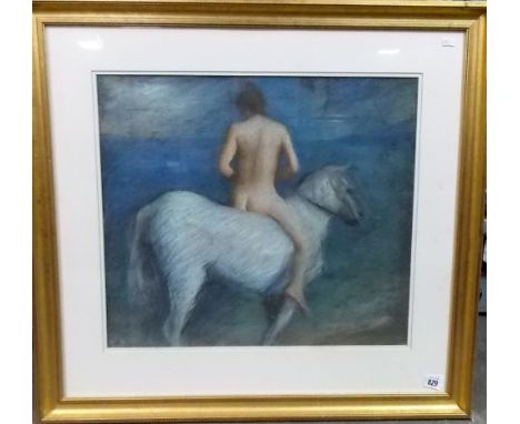 PHILIP WHICHELO (1905-1990) Male nude riding a white horse. Pastel. 17.75' x 20.75';  Together with a TONY SANDERS Penzance G