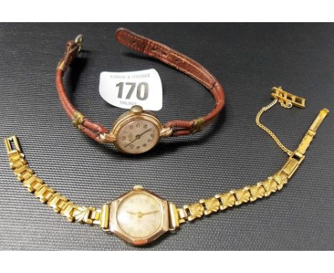 Two Vintage 9ct gold cased ladies wrist watches, one with gold plated bracelet
