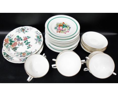 Pair of Copeland and Garrett late Spode ' New Fayence plates', together with a floral painted part dessert set comprising two