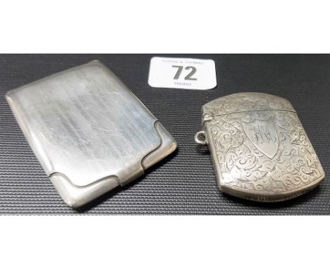Edwardian silver foliate engraved Vesta, Birmingham 1908; together with a George V engine turned silver match case' Birmingha