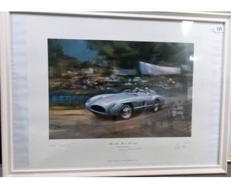 After FRANK WOOTTON  a colour Limited Edition print of a Mercedes-Benz 300 SLR car Signed by the Artist and Stirling Moss Lim