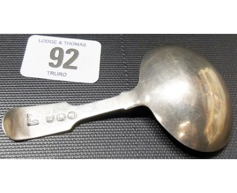 George III silver fiddle pattern caddy spoon, maker TW JH? 
