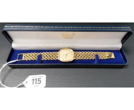 Fine Patek Philippe gentleman's 18ct 'Gold Ellipse' MANUAL WIND bracelet wrist-watch, the champagne dial with baton markers a