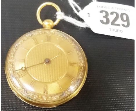 William IV 18ct gold ladies' open face pocket watch, the gold textured dial with a multicoloured foliate band, the case with 