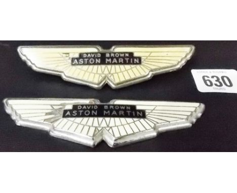 Two vintage David Brown Aston Martin chrome and enamel car badges (one af)