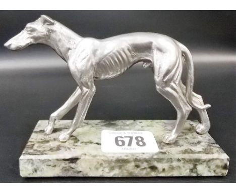 Art Deco nickel model of a greyhound upon marble plinth, width 4.5'