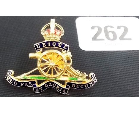 Yellow metal enamel regimental sweetheart brooch for the Royal Artillery, weight 5.7g approx
