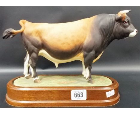 Royal Worcester Jersey bull modelled by Doris Lindner, Limited Edition of 500, width 11.75', original wooden base
