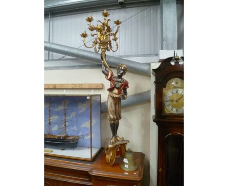 20th Century Blackamoor candelabra in 18th Century style, painted and gilded, height 65'