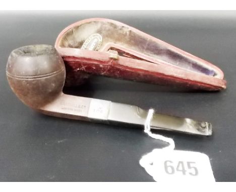 Smoking pipe by Marshall & Co London with silver collar, 1921 within original Moroccan leather fitted case