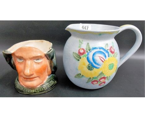 1930's Radford Burslem Pottery jug, together with a pottery lifeboatman tobacco box (lacks lid)