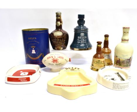 BREWERIANA - ASSORTED WHISKEY RELATED CERAMIC ITEMS  including a Bells Old Scotch Whiskey Royal decanter (two unopened), comm