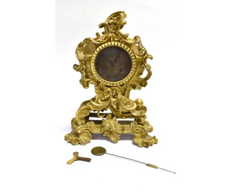 A ROCOCO STYLE FRENCH GILT METAL MANTLE CLOCK  the 8-day movement striking on a bell, 28cm high