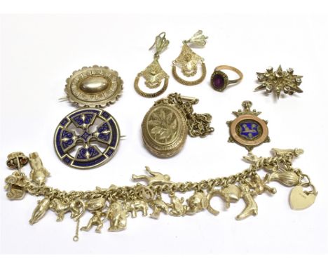 A COLLECTION OF VICTORIAN AND LATER SILVER JEWELLERY  including; a blue and white enamelled Celtic brooch, inscribed verso 'M