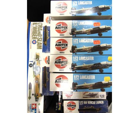 ELEVEN 1/72 SCALE UNMADE PLASTIC KITS  by Airfix (9) and others, including five Avro Lancaster bombers, each boxed, most boxe