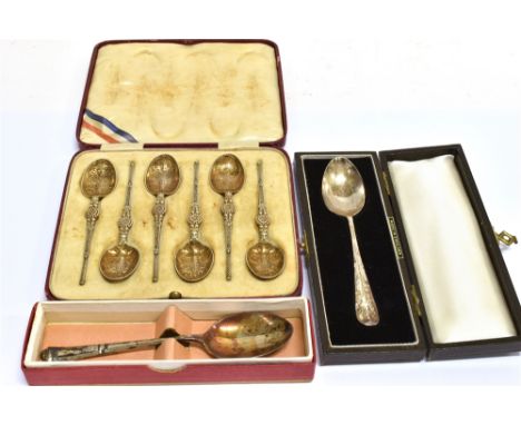 A SET OF SIX SILVER-GILT REPLICA 'ANOINTING-SPOON' COFFEE SPOONS with the mark of Barker Brothers Ltd, Birmingham 1936, 57g (