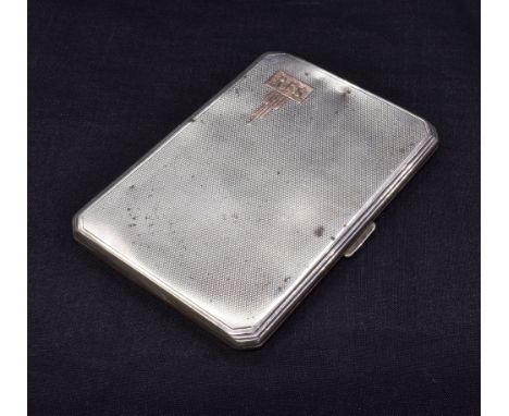 A SILVER CIGARETTE CASE AND VARIOUS PLATED ITEMS The rectangular engine turned cigarette case with bevelled edges and with an