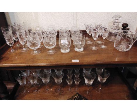 AN EXTENSIVE SUITE OF ROYAL BRIERLEY 'FUSCHIA' GLASSWARE comprising: five wine glasses 19cm high; six wine glasses 17.5cm hig