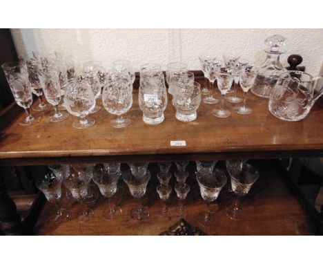 AN EXTENSIVE SUITE OF ROYAL BRIERLEY 'FUSCHIA' GLASSWARE comprising: five wine glasses 19cm high; six wine glasses 17.5cm hig