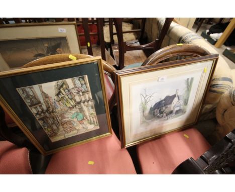 A pencil signed limited edition print "Cotswold Cottage in Spring" and a humorous coloured print "Mr Punch and Judy"