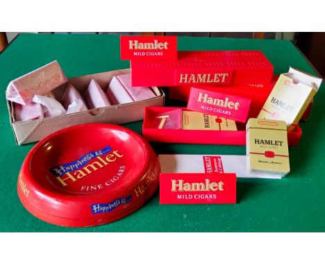 New Old Stock - Advertisement - ten Hamlet Mild Cigar point of sale perspex signs and a 'Happiness is... Hamlet' ashtray c.19