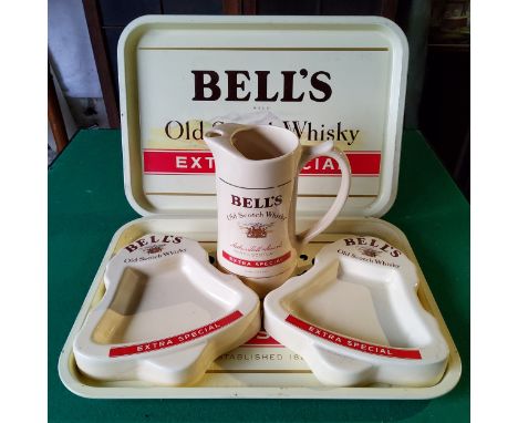 Bell's - New Old Stock - Bell's Extra Special novelty bell shaped ashtray by Wade, water jug, serving trays,etc