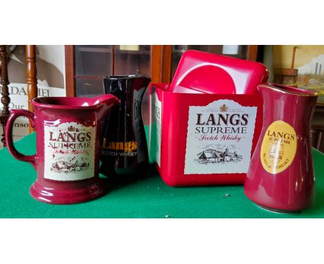 Langs - Langs Supreme advertising ice bucket; Wade whisky water jugs and a Seton Pottery water jug (4)