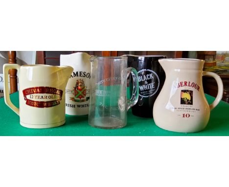 kFive advertisement whisky water jugs including Chivas Regal 12 year by Wade; Aberlour 10 year by HCW (Hancoc Corfield &amp; 