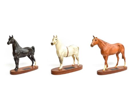 Beswick Connoisseur Horses Comprising: Welsh Mountain Stallion ''Gredington Simwnt'', model No. 2541A, light grey matt, Morga