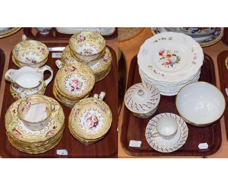 A Victorian part tea service possibly Spode, with floral decoration together with a set of ten floral painted porcelain desse