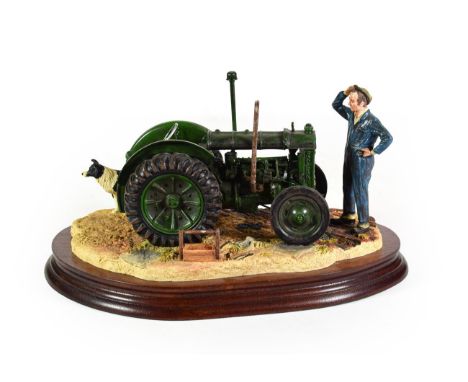 Border Fine Arts 'Won't Start' (Tractor, Farmer and Collie), model No. B0299 by Ray Ayres, signed to felt base 'Ray Ayres Oct