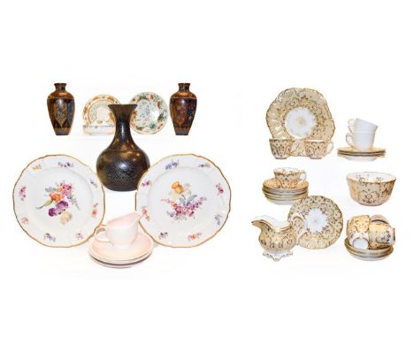 Circa 1830 Hillditch tea service, pair cloisonne vases, Guangxu saucer and other ceramics including Susie Cooper (two trays)
