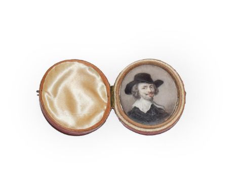 Follower of Sir Anthony Van Dyck (1599-1641) Portrait miniature of a gentleman, head and shoulders, wearing a broad brimmed h