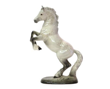 Beswick Welsh Cob (Rearing), first version, model No. 1014, grey gloss (a.f) .  There is a small chip to underside rim and ni