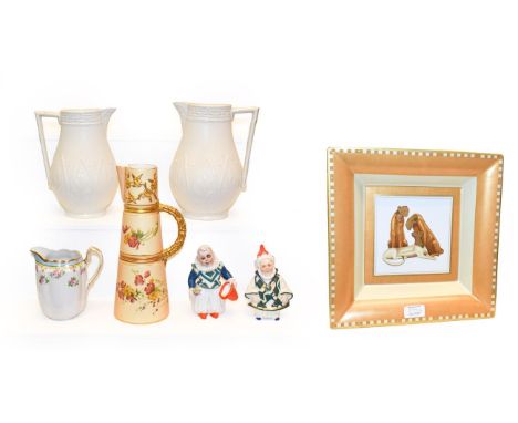 Royal Worcester blush ivory jug, two Victorian relief moulded jugs, Noritake jug, Haviland Serengeti dish and two Continental