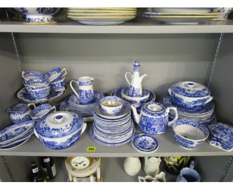 A selection of blue and white ceramics to include Copeland Italian Spode, 19th century tea bowls and saucer with gilt decorat