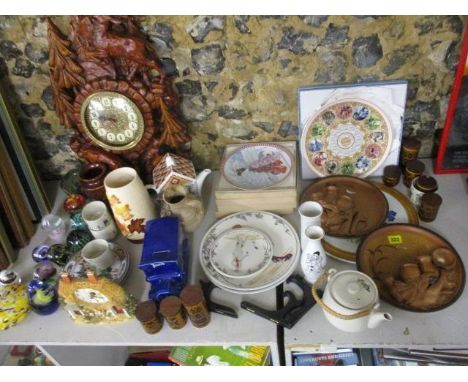 Decorative plates to include Japanese, Glen Pottery and others, along with teapots and other items 