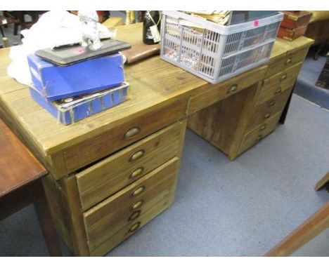 A 20th century pine, twin pedestal desk, 31" h, 71" w, 31 1/2" d 