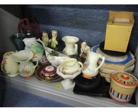 A mixed lot to include boxed collectors plates, Hughes Longport jugs, Copeland's jug and other items 