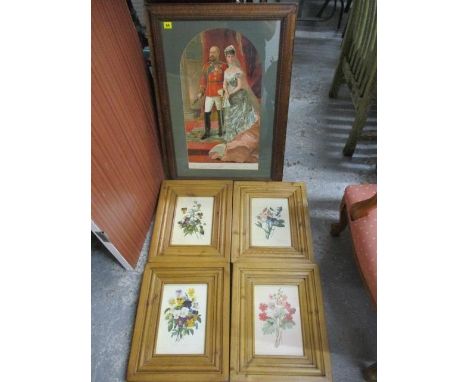 Four flower prints and an Edward VII print 