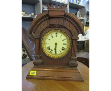 A late 19th century American mahogany mantle clock, the dial inscribed Ansonia Clock Company, 14" h 