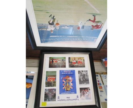 A framed and glazed Photographic print of Geoff Hurst scoring the Goal that Never Was, and a similar mattage of the 1996 Worl