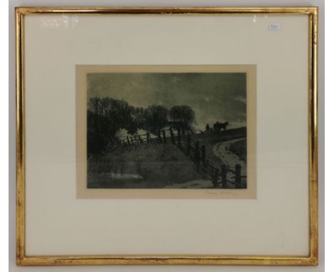HECKER, FRANZ (Bersenbrück 1870-1944 Osnabrück), Radierung und Aquatinta: "Am Zaun", auch betitelt als "Pflügender Bauer", u.