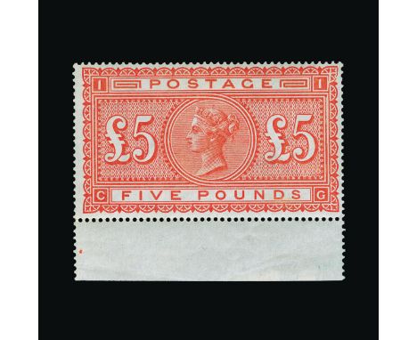 Great Britain - QV (surface printed) : (SG 137) 1867-83 £5 orange, CG, centred to NE, a few light gum wrinkles, very fresh, v
