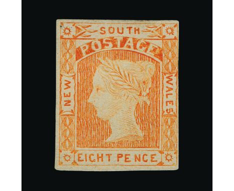 Australia - States - New South Wales : (SG 80) 1853 bluish paper 8d orange-yellow, 4 margins (very close at right), couple of