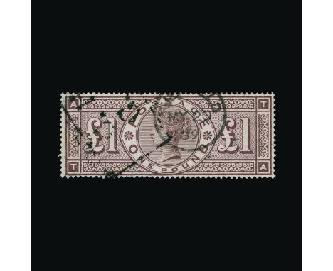 Great Britain - QV (surface printed) : (SG 186a) 1888 £1 brown-lilac wmk 'orbs' letters T-A, rare frame broken variety, very 