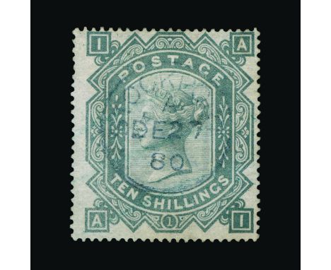 Great Britain - QV (surface printed) : (SG 128) 1867-83 wmk Cross 10s greenish grey, AI, centred to NE, light full upright ST