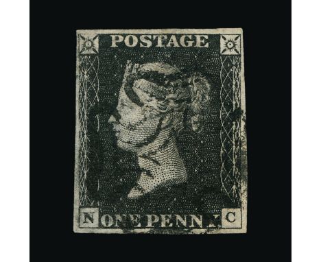 Great Britain - QV (line engraved) : (SG 3) 1840 1d grey-black, plate 11, NC, 4 small margins, guide line in NE corner, neat 