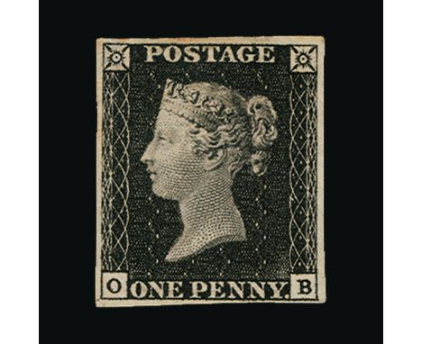 Great Britain - QV (line engraved) : (SG 2) 1840 1d black, plate 1a, OB, 4 small to good margins, fresh, h/r, m.m.  RPS Cert.