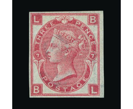 Great Britain - QV (surface printed) : (SG 103) 1867-80 3d rose, plate 7, BL, an IMPERF IMPRIMATUR, h/r, very fresh m.m.  RPS